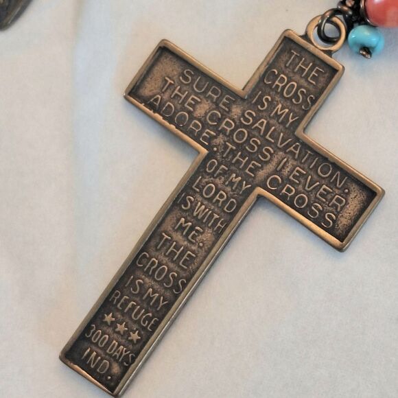 Handcrafted Artisan Turquoise and Coral St Francis Tenner Rosary Ginny Wolf - Picture 7 of 12